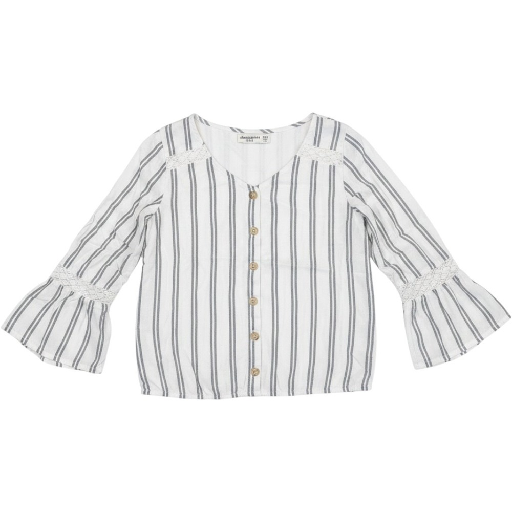 Abercrombie Kids Girlsโ Blue White Striped Lace Accent Button Front Top SZ 11/12